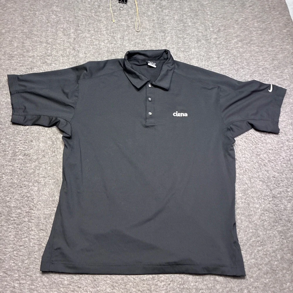 Vintage Nike Golf Polo Shirt Mens Large Black Ciena Logo Embroidered Fit Dry 90s